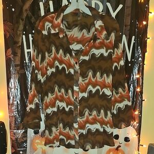 Chic Women's Button-Down Shirt in Brown, Cream, and Orange